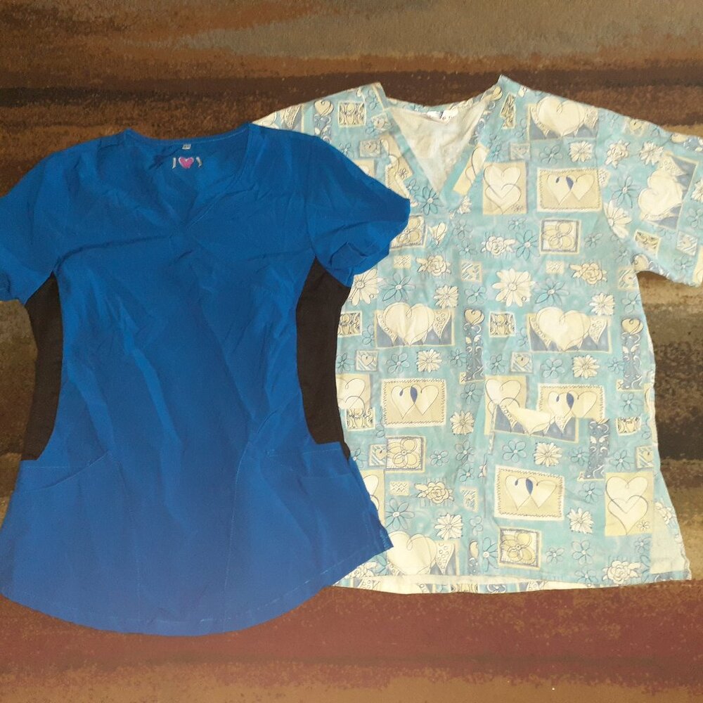LOT OF 2 SCRUBS TOPS MEDICAL NURSING UNIFORM JOY STRETCH EXPO-WOMENS SIZE S